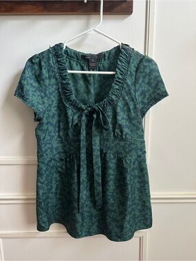Marc Jacobs Green Silk Ruffle Tie-Neck Short Sleeve Blouse
